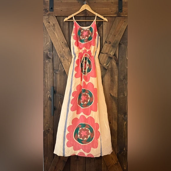 Anthropologie Anupamaa Silk Mira Costa Floral Maxi Dress with Drawstring Waist - Picture 1 of 11